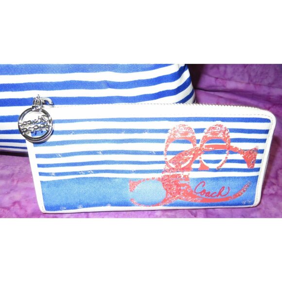 Coach 2011 Rocker Nautical Theme Sequined Poppy Canvas Tote & matching wallet - Picture 5 of 15